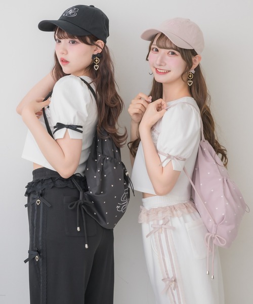 ROJITA（ロジータ）の「ラインストーンロゴナップサック（バックパック/リュック・レディース・マルチ/ピンク/ブラック・FREE）」の7枚目の写真