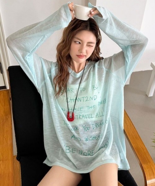 Ritzy(リッツィー)の「ロゴプリントシアーロングスリーブカットソー(Tシャツ/カットソー・レディース・ブルー・L/M)」の4枚目の写真