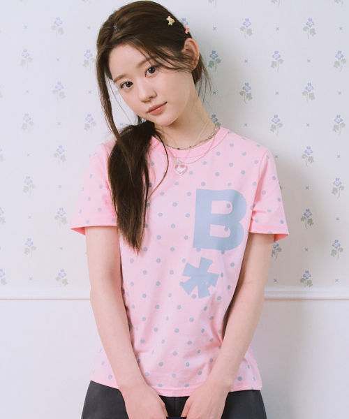 BAUF（バウフ）の「[BAUF x RINKA] BロゴスリムフィットTシャツ [ドットピンク]（Tシャツ/カットソー・レディース・その他・FREE）」の2枚目の写真