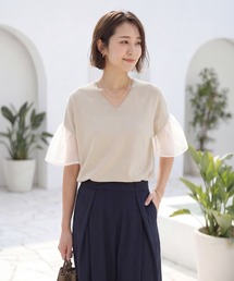 STYLE DELI | オーガンジースリーブVネックトップス(Tシャツ/カットソー)