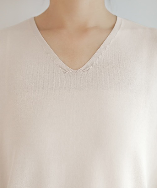STYLE DELI(スタイルデリ)の「オーガンジースリーブVネックトップス(Tシャツ/カットソー・レディース・ナチュラル/ブラック・FREE)」の4枚目の写真