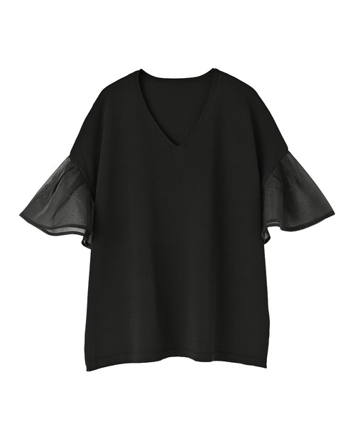 STYLE DELI(スタイルデリ)の「オーガンジースリーブVネックトップス(Tシャツ/カットソー・レディース・ナチュラル/ブラック・FREE)」の9枚目の写真