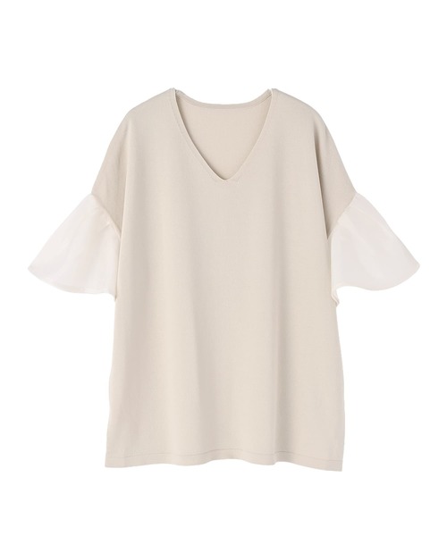 STYLE DELI(スタイルデリ)の「オーガンジースリーブVネックトップス(Tシャツ/カットソー・レディース・ナチュラル/ブラック・FREE)」の10枚目の写真