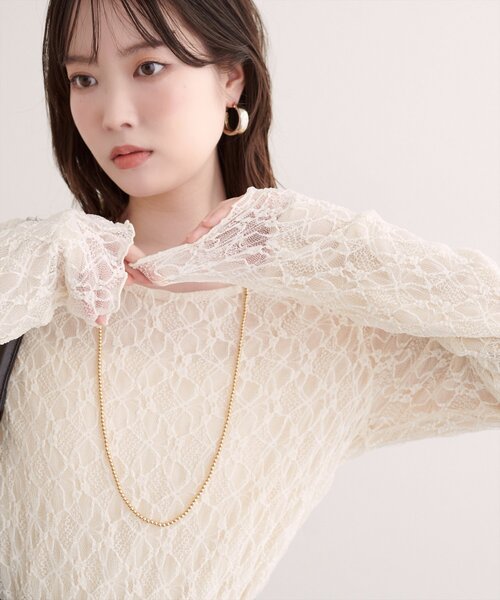 natural couture(ナチュラルクチュール)の「シアーベロア×レースリバーシブルTOPS(Tシャツ/カットソー・レディース・ブラウン/モカ/ブラック/アイボリー・FREE)」の16枚目の写真