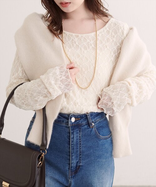 natural couture(ナチュラルクチュール)の「シアーベロア×レースリバーシブルTOPS(Tシャツ/カットソー・レディース・ブラウン/モカ/ブラック/アイボリー・FREE)」の17枚目の写真