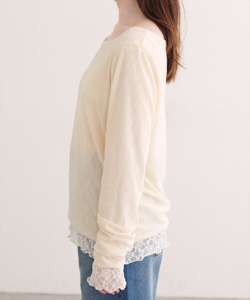 natural couture(ナチュラルクチュール)の「シアーベロア×レースリバーシブルTOPS(Tシャツ/カットソー・レディース・ブラウン/モカ/ブラック/アイボリー・FREE)」の20枚目の写真