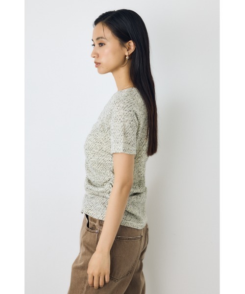 AZUL by moussy(アズールバイマウジー)の「【身長/骨格別着用画像あり】カットツイードフロントギャザートップス 半袖 夏服 秋服(Tシャツ/カットソー・レディース・ブラック系その他/ボルドー/オフホワイト・FREE)」の5枚目の写真