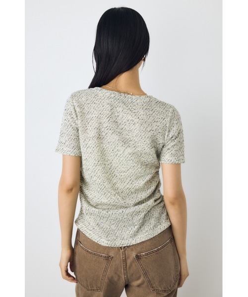 AZUL by moussy(アズールバイマウジー)の「【身長/骨格別着用画像あり】カットツイードフロントギャザートップス 半袖 夏服 秋服(Tシャツ/カットソー・レディース・ブラック系その他/ボルドー/オフホワイト・FREE)」の6枚目の写真
