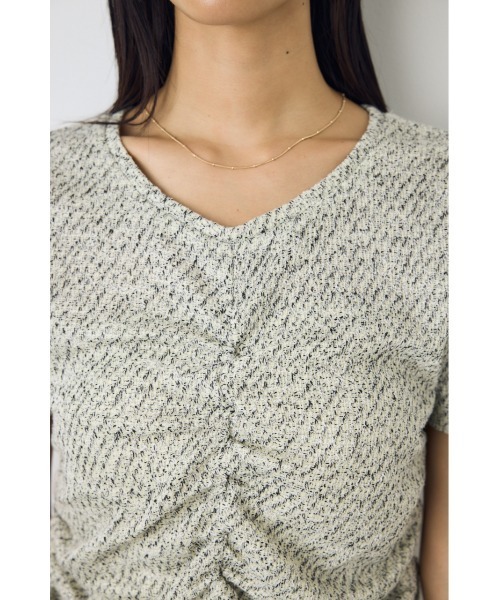 AZUL by moussy(アズールバイマウジー)の「【身長/骨格別着用画像あり】カットツイードフロントギャザートップス 半袖 夏服 秋服(Tシャツ/カットソー・レディース・ブラック系その他/ボルドー/オフホワイト・FREE)」の8枚目の写真