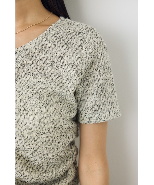AZUL by moussy(アズールバイマウジー)の「【身長/骨格別着用画像あり】カットツイードフロントギャザートップス 半袖 夏服 秋服(Tシャツ/カットソー・レディース・ブラック系その他/ボルドー/オフホワイト・FREE)」の9枚目の写真