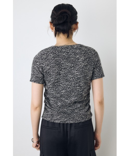 AZUL by moussy(アズールバイマウジー)の「【身長/骨格別着用画像あり】カットツイードフロントギャザートップス 半袖 夏服 秋服(Tシャツ/カットソー・レディース・ブラック系その他/ボルドー/オフホワイト・FREE)」の15枚目の写真