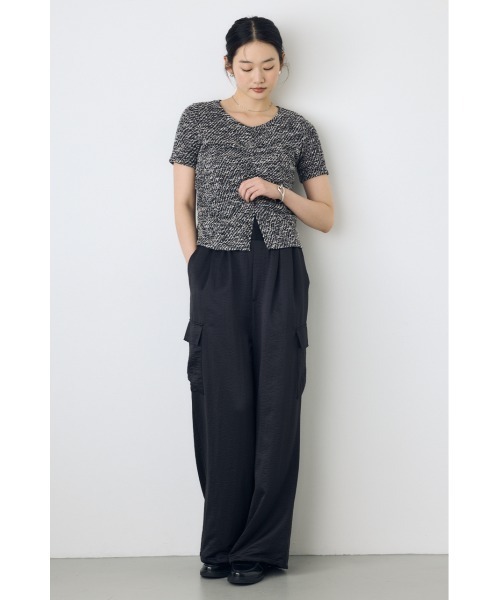 AZUL by moussy(アズールバイマウジー)の「【身長/骨格別着用画像あり】カットツイードフロントギャザートップス 半袖 夏服 秋服(Tシャツ/カットソー・レディース・ブラック系その他/ボルドー/オフホワイト・FREE)」の16枚目の写真