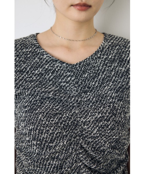 AZUL by moussy(アズールバイマウジー)の「【身長/骨格別着用画像あり】カットツイードフロントギャザートップス 半袖 夏服 秋服(Tシャツ/カットソー・レディース・ブラック系その他/ボルドー/オフホワイト・FREE)」の17枚目の写真