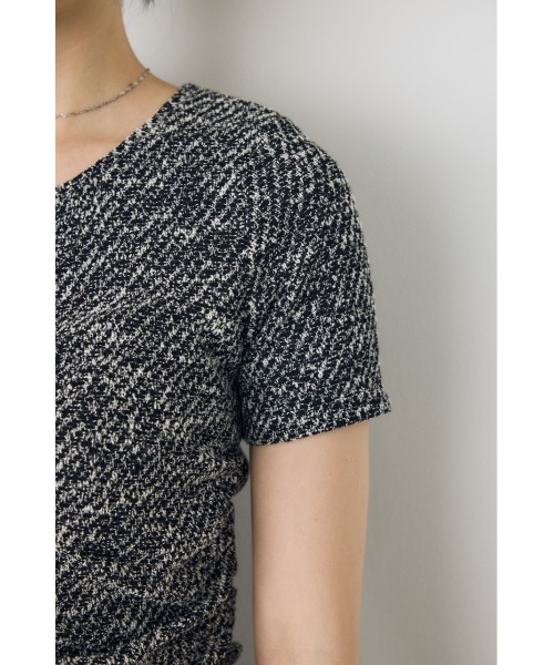 AZUL by moussy(アズールバイマウジー)の「【身長/骨格別着用画像あり】カットツイードフロントギャザートップス 半袖 夏服 秋服(Tシャツ/カットソー・レディース・ブラック系その他/ボルドー/オフホワイト・FREE)」の18枚目の写真