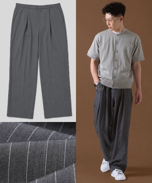 OXA（オグザ）の「ピンストライプ ツータック スラックス ワイドパンツ OXA（スラックス・メンズ・グレー/ブラック・MEDIUM/LARGE）」の2枚目の写真