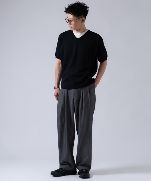 OXA（オグザ）の「ピンストライプ ツータック スラックス ワイドパンツ OXA（スラックス・メンズ・グレー/ブラック・MEDIUM/LARGE）」の16枚目の写真