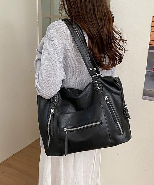 LA VORAGINE(ラ ヴォラジネ)の「A4対応大容量 外ポケットスクエアトートバッグ(トートバッグ・レディース・Black/Silver/PINK/アイボリー・FREE)」の1枚目の写真