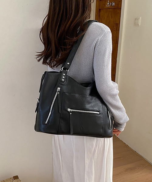 LA VORAGINE(ラ ヴォラジネ)の「A4対応大容量 外ポケットスクエアトートバッグ(トートバッグ・レディース・Black/Silver/PINK/アイボリー・FREE)」の6枚目の写真