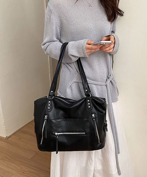 LA VORAGINE(ラ ヴォラジネ)の「A4対応大容量 外ポケットスクエアトートバッグ(トートバッグ・レディース・Black/Silver/PINK/アイボリー・FREE)」の8枚目の写真