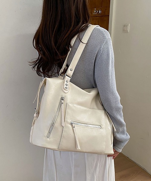 LA VORAGINE(ラ ヴォラジネ)の「A4対応大容量 外ポケットスクエアトートバッグ(トートバッグ・レディース・Black/Silver/PINK/アイボリー・FREE)」の10枚目の写真