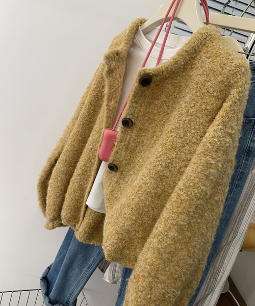 LUCPY(ラクピー)の「ブークレニットショートカーディガン(Tシャツ/カットソー・レディース・グレー/ブラウン/グリーン・FREE)」の2枚目の写真