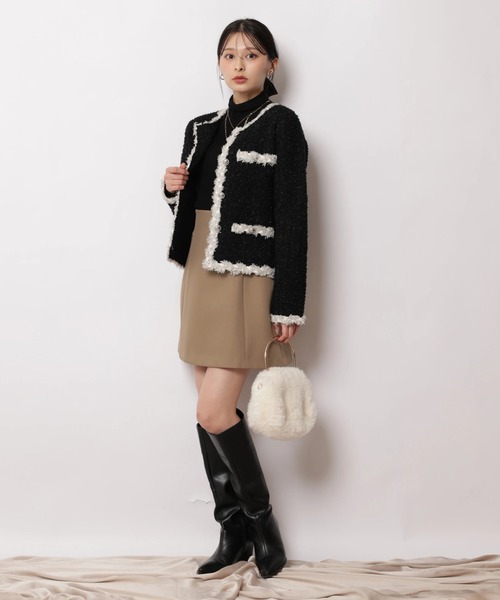 Apuweiser-riche（アプワイザーリッシェ）の「ファンシーＭＩＸブレードニットジャケット（ニット/セーター・レディース・ブラック/ライトブルー/ホワイト/グレイッシュベージュ・1/2）」の12枚目の写真