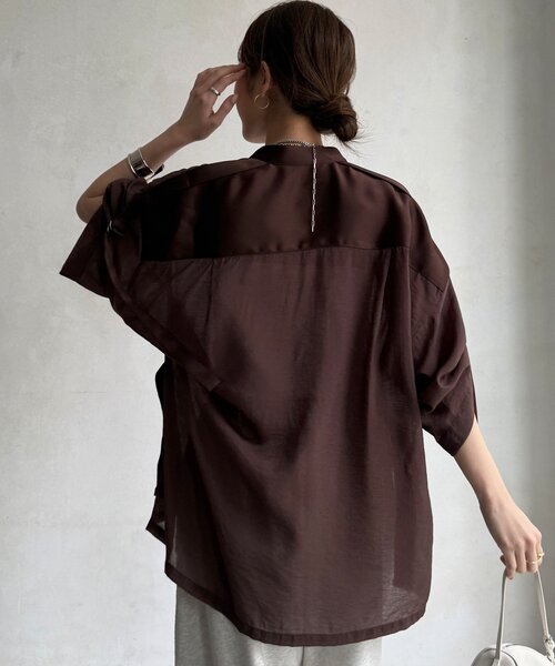 DouDou(ドゥドゥ)の「【WEB限定】シアー×サテンブラウス(シャツ/ブラウス・レディース・ブラック/ブラウン/ベージュ・FREE)」の21枚目の写真