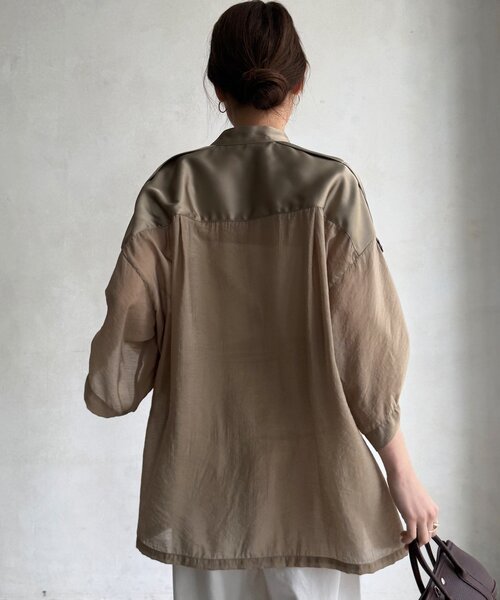 DouDou(ドゥドゥ)の「【WEB限定】シアー×サテンブラウス(シャツ/ブラウス・レディース・ブラック/ブラウン/ベージュ・FREE)」の15枚目の写真