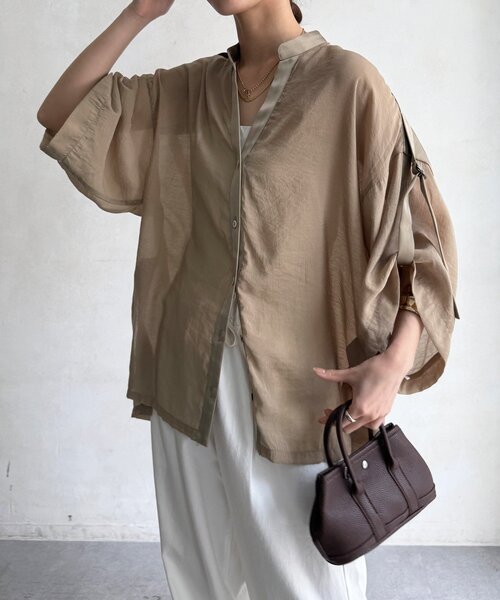 DouDou(ドゥドゥ)の「【WEB限定】シアー×サテンブラウス(シャツ/ブラウス・レディース・ブラック/ブラウン/ベージュ・FREE)」の14枚目の写真