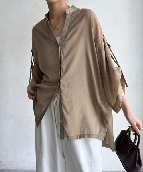 DouDou(ドゥドゥ)の「【WEB限定】シアー×サテンブラウス(シャツ/ブラウス・レディース・ブラック/ブラウン/ベージュ・FREE)」の13枚目の写真