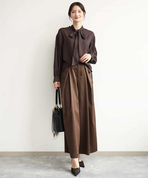 MK MICHEL KLEIN（エムケーミッシェルクラン）の「[洗える]ボウ付きシアーチェックブラウス（シャツ/ブラウス・レディース・カーキ/ブラウン・38）」の18枚目の写真