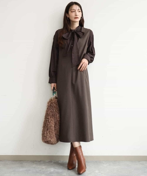 MK MICHEL KLEIN（エムケーミッシェルクラン）の「[洗える]ボウ付きシアーチェックブラウス（シャツ/ブラウス・レディース・カーキ/ブラウン・38）」の21枚目の写真