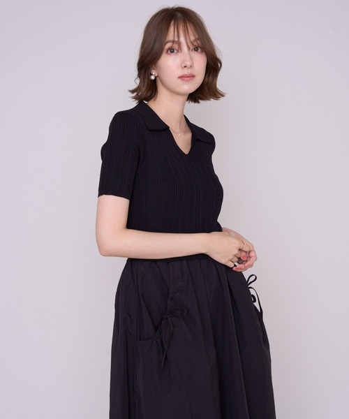 MISCH MASCH（ミッシュマッシュ）の「2026秋冬新作 ポロニットドッキングワンピース（ワンピース・レディース・ブラック/ネイビー・ﾌﾘ-）」の22枚目の写真