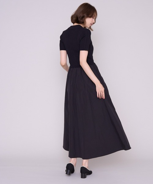 MISCH MASCH（ミッシュマッシュ）の「2026秋冬新作 ポロニットドッキングワンピース（ワンピース・レディース・ブラック/ネイビー・ﾌﾘ-）」の4枚目の写真