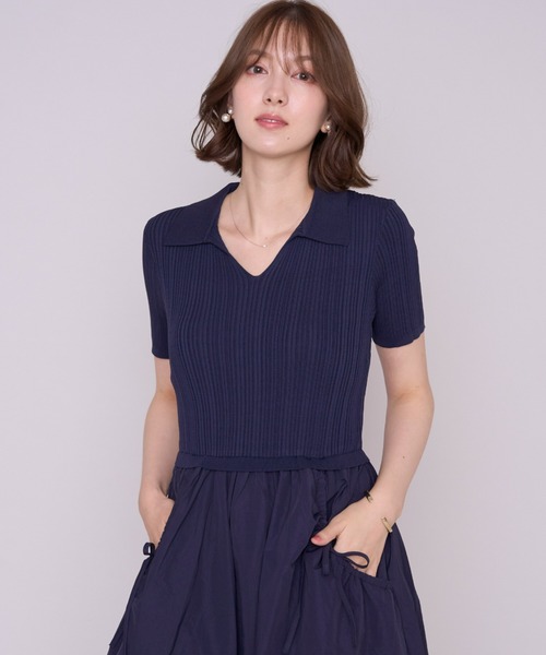 MISCH MASCH（ミッシュマッシュ）の「2026秋冬新作 ポロニットドッキングワンピース（ワンピース・レディース・ブラック/ネイビー・ﾌﾘ-）」の13枚目の写真