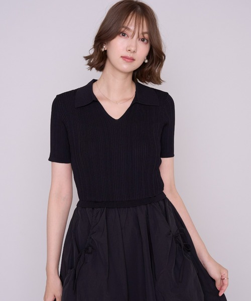 MISCH MASCH（ミッシュマッシュ）の「2026秋冬新作 ポロニットドッキングワンピース（ワンピース・レディース・ブラック/ネイビー・ﾌﾘ-）」の21枚目の写真