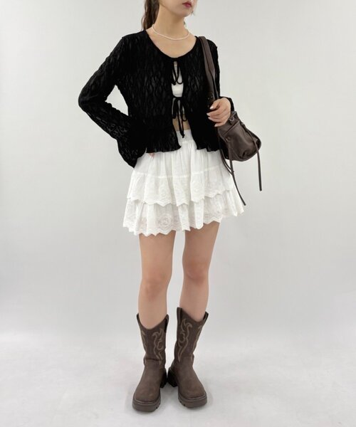 w closet(ダブルクローゼット)の「レースリボンボレロ(シャツ/ブラウス・レディース・ブラック/オレンジ/オフホワイト/ブルー・FREE)」の5枚目の写真