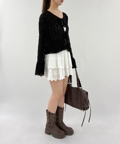 w closet(ダブルクローゼット)の「レースリボンボレロ(シャツ/ブラウス・レディース・ブラック/オレンジ/オフホワイト/ブルー・FREE)」の6枚目の写真