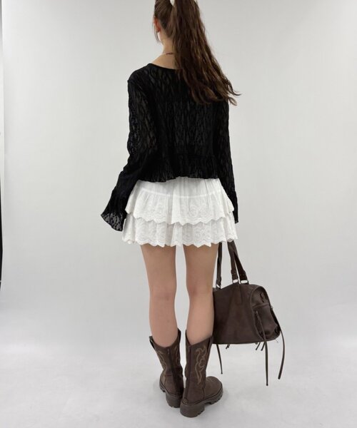 w closet(ダブルクローゼット)の「レースリボンボレロ(シャツ/ブラウス・レディース・ブラック/オレンジ/オフホワイト/ブルー・FREE)」の7枚目の写真