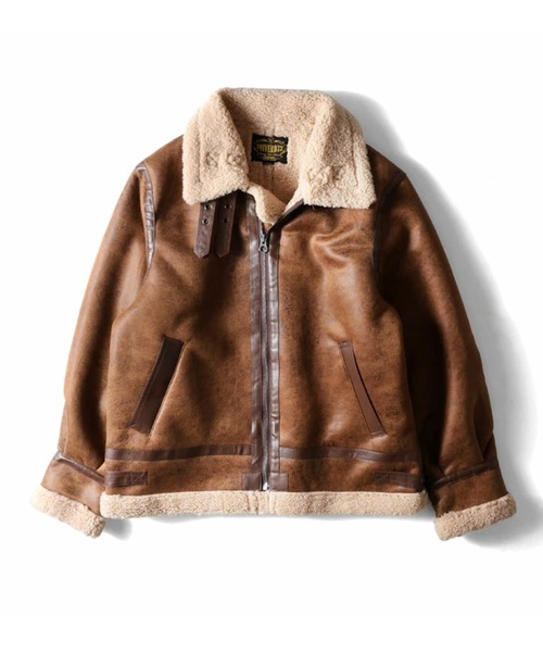 HOUSTON（ヒューストン）の「［UNIVERD72/ユニバード］FAKE MOUTON JACKET TYPE B-3 / フェイク ムートン B-3 フライトジャケット（ムートンコート・メンズ・ブラック/ブラウン・M/L/XL/XXL）」の3枚目の写真