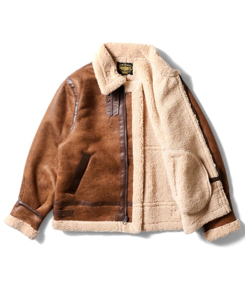 HOUSTON（ヒューストン）の「［UNIVERD72/ユニバード］FAKE MOUTON JACKET TYPE B-3 / フェイク ムートン B-3 フライトジャケット（ムートンコート・メンズ・ブラック/ブラウン・M/L/XL/XXL）」の4枚目の写真