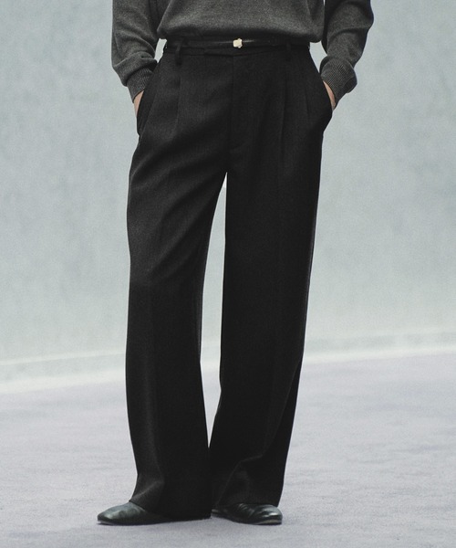 WYM LIDNM(�E�B�� �o�C ���h��)��MELANGE TWEED CURVED SEAM SLACKS�ySET-UP�z(�X���b�N�X)
