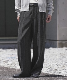 MELANGE TWEED CURVED SEAM SLACKS【SET-UP】