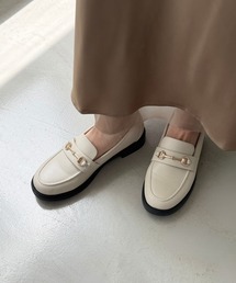 【跳べるパンプス】ラウンドトゥ ビット モチーフ 厚底 ローファー /R-3225