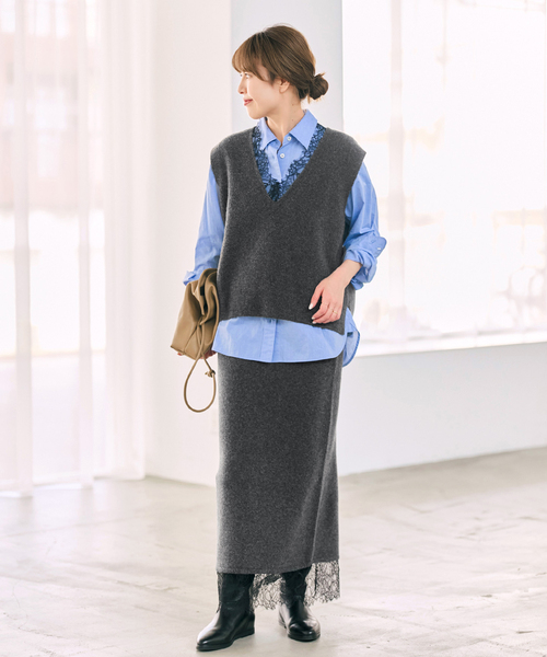 Spick & Span(スピックアンドスパン)の「《一部店舗+WEB限定》レースニットタイトスカート(スカート・レディース・チャコールグレー/ホワイト系その他・FREE)」の3枚目の写真