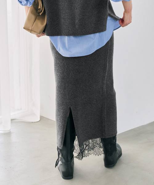 Spick & Span(スピックアンドスパン)の「《一部店舗+WEB限定》レースニットタイトスカート(スカート・レディース・チャコールグレー/ホワイト系その他・FREE)」の7枚目の写真