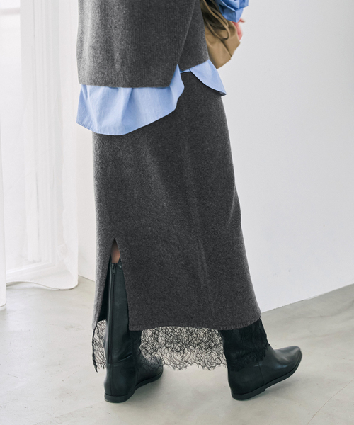 Spick & Span(スピックアンドスパン)の「《一部店舗+WEB限定》レースニットタイトスカート(スカート・レディース・チャコールグレー/ホワイト系その他・FREE)」の9枚目の写真