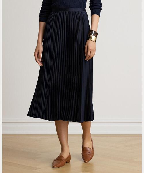 LAUREN RALPH LAUREN（ローレン ラルフ ローレン）の「プリーテッド サテン シャルムーズ スカート（スカート・レディース・ネイビー系1・2/0/4/00）」の6枚目の写真