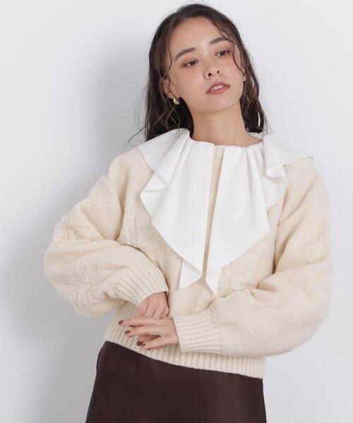 N.(N. Natural Beauty Basic)(エヌエヌナチュラルビューティーベーシック)の「フラワー柄ニット(ニット/セーター・レディース・ブラック/オフホワイト/ピンク・FREE)」の1枚目の写真