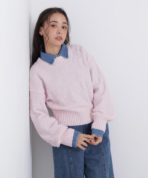 N.(N. Natural Beauty Basic)(エヌエヌナチュラルビューティーベーシック)の「フラワー柄ニット(ニット/セーター・レディース・ブラック/オフホワイト/ピンク・FREE)」の3枚目の写真